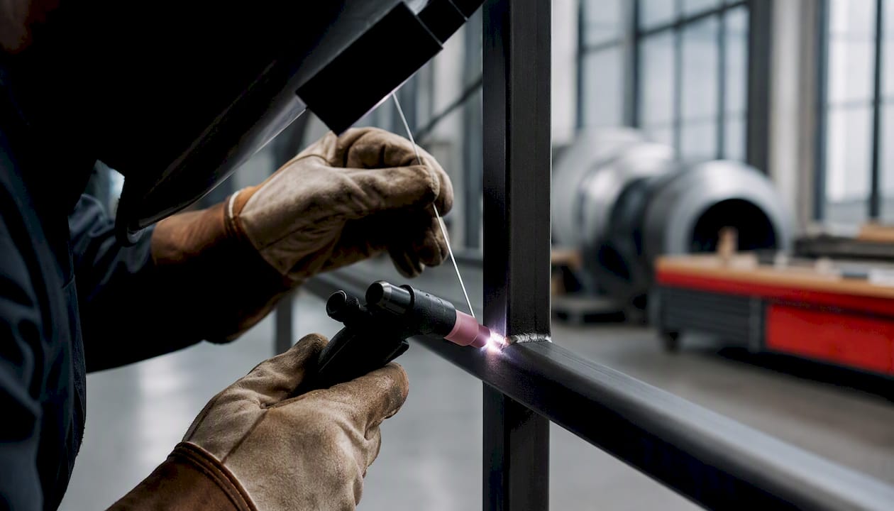 Fabricator welding custom metal railing segment