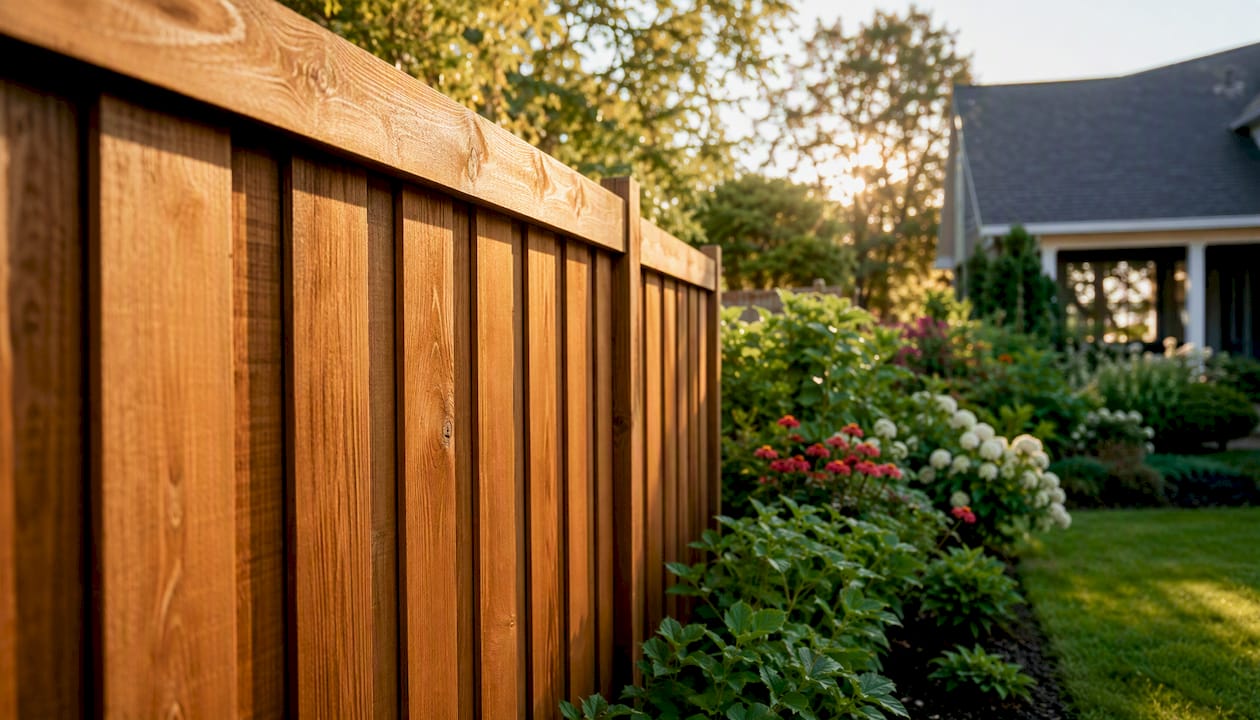 Close-up of board-on-board cedar fence section