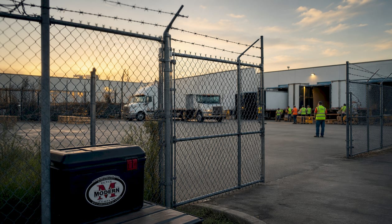 Chain link fence around industrial yard