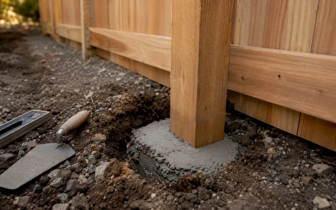 post-footing.webp Fence post set in a concrete footing