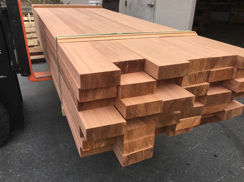 Cedar boards stacked before installation