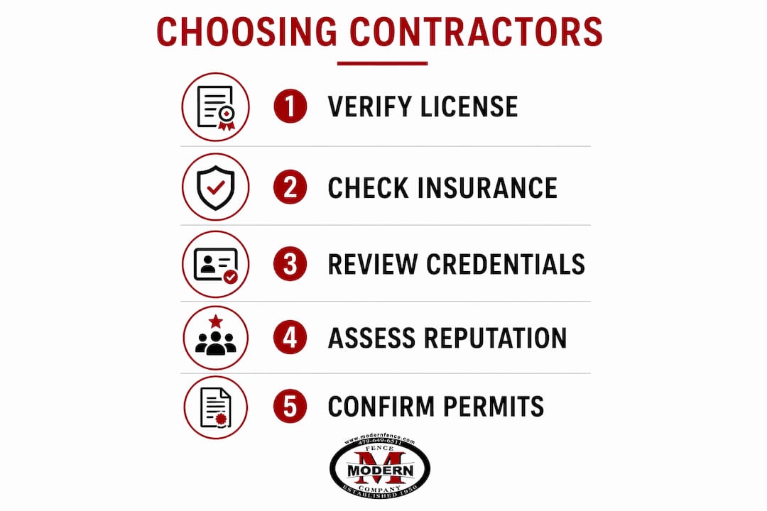 Infographic showing steps to select a wood fence contractor in Arkansas
