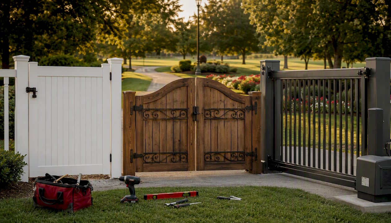 Different gate types and materials outdoors