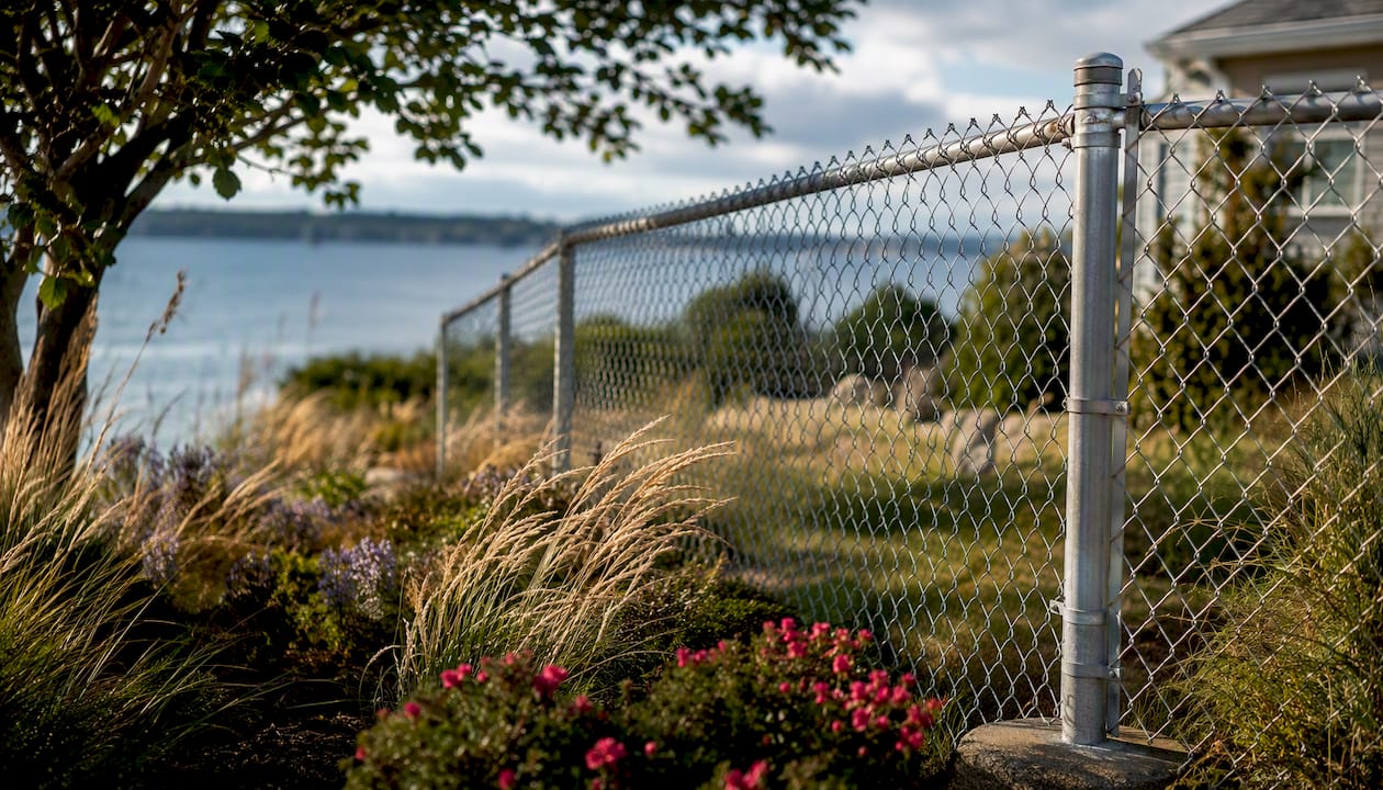 Chain link fence with open mesh in coastal setting