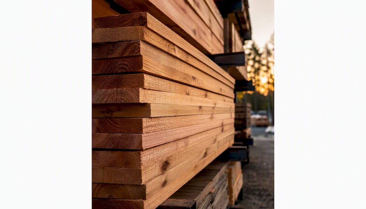 Stack of cedar wood fence boards close-up