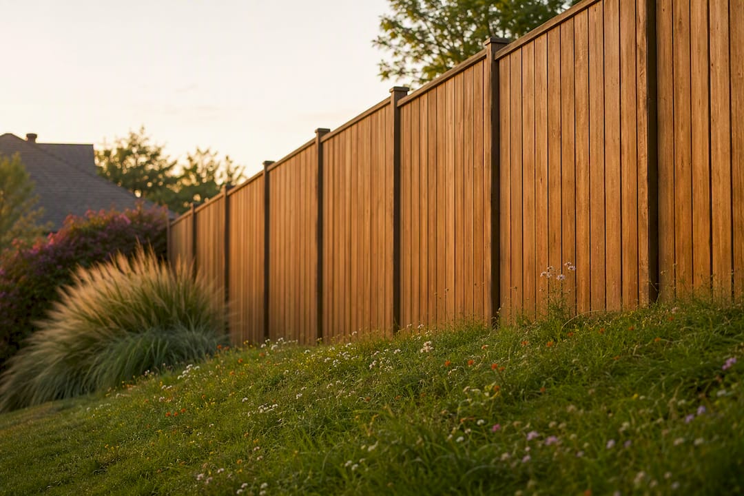 Vertical wood fence on slope
