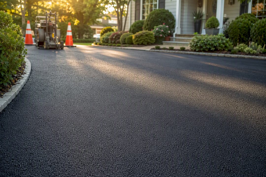 Fresh asphalt driveway ready for loop detector sawcut