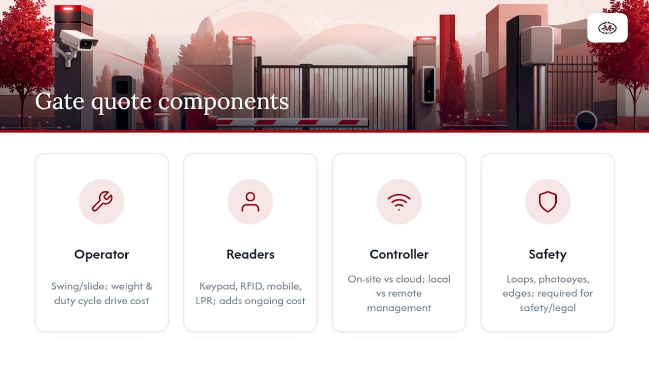 Diagram of gate access quote components and cost drivers