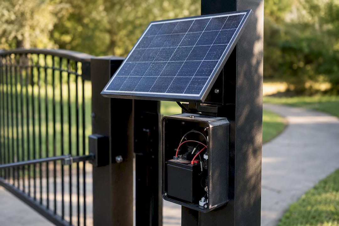 Solar panel and battery backup for gate access control