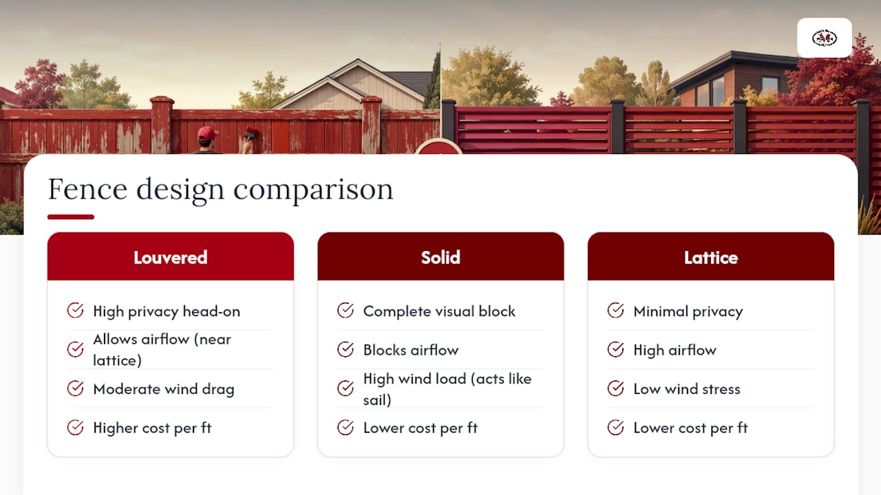 Comparison of louvered solid and lattice fencing