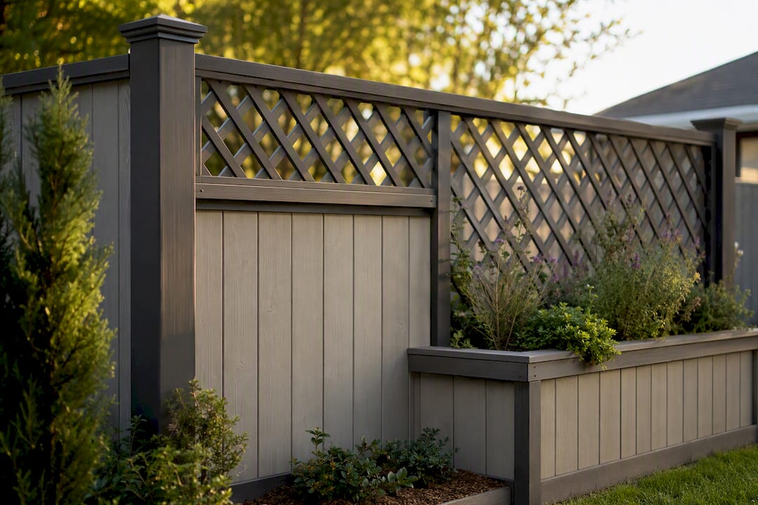 Lattice fence with planter and post cap