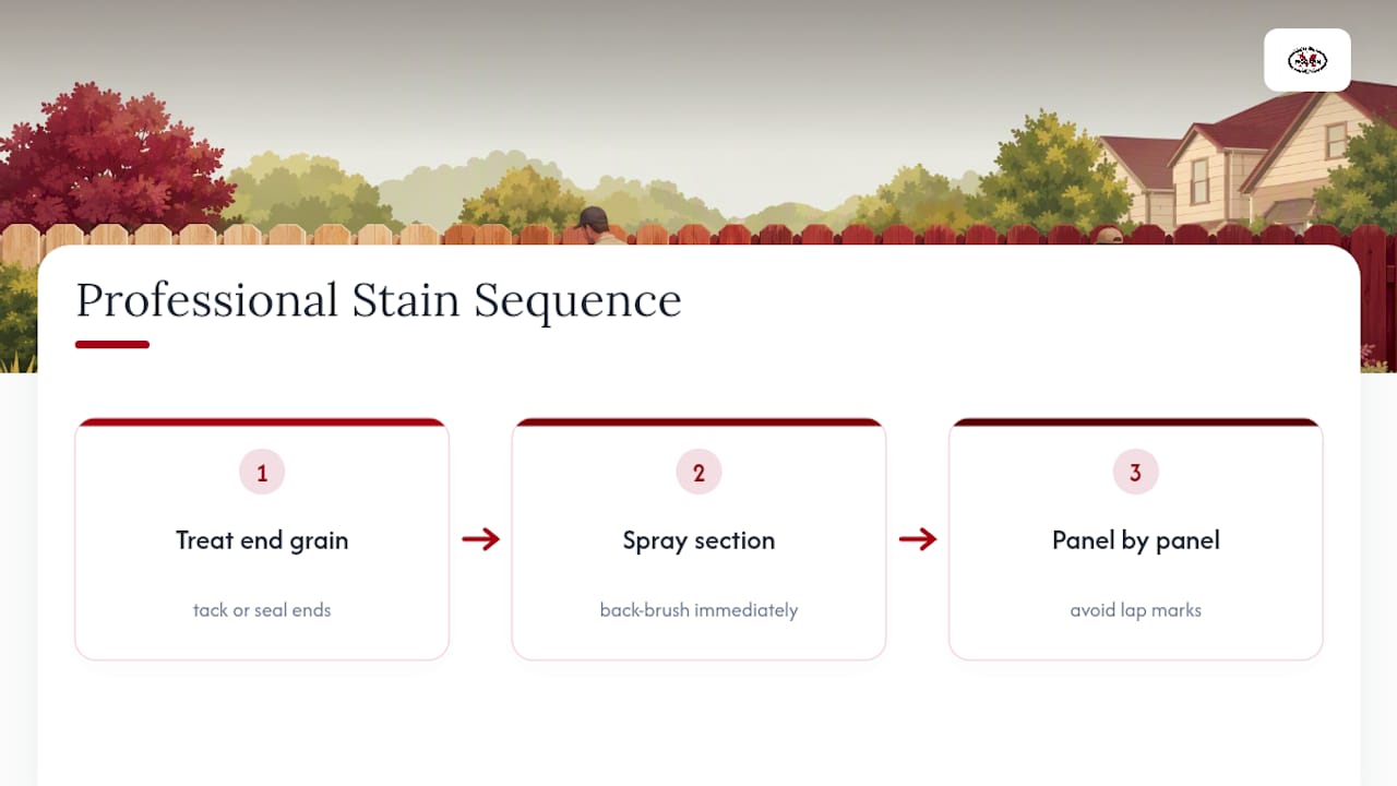 Professional fence staining sequence